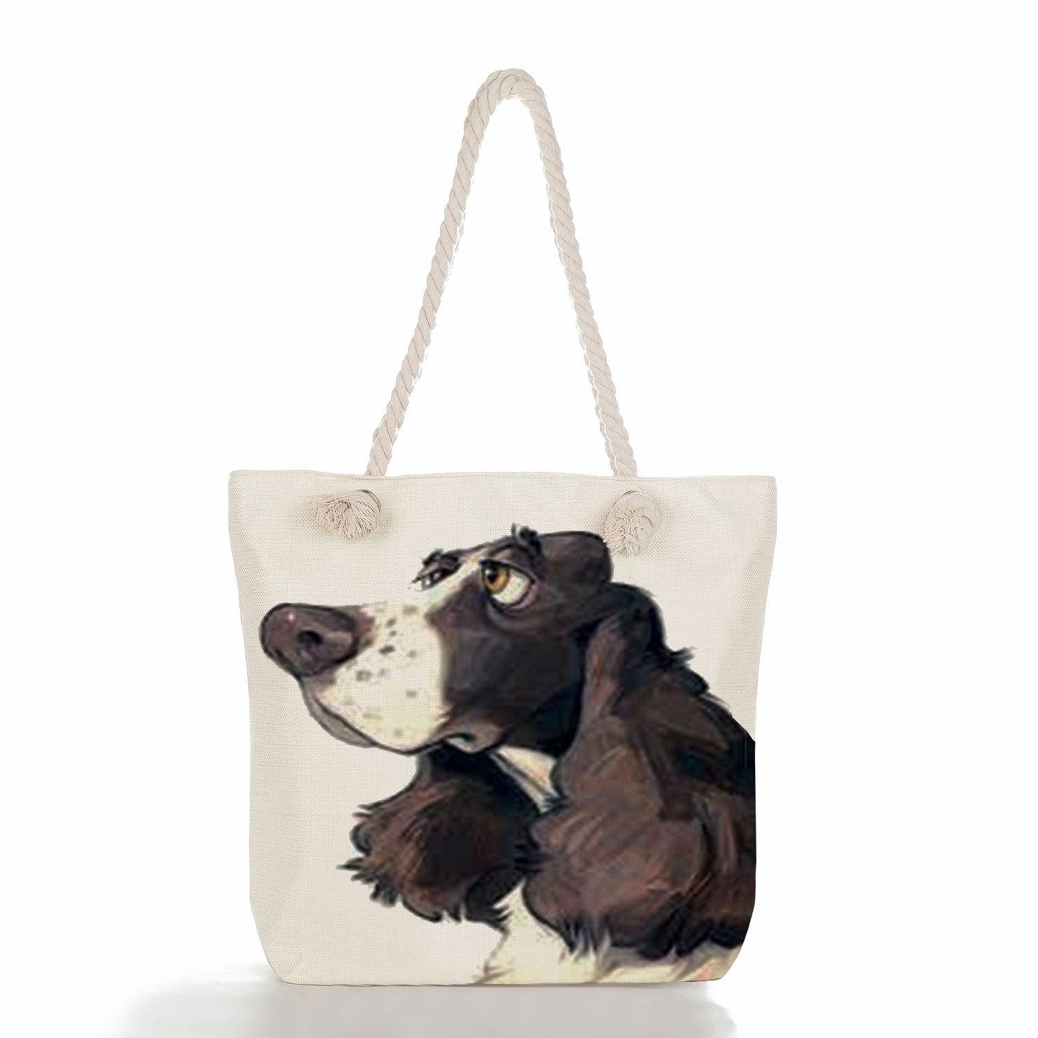 Dog print thick rope single-shoulder beach bag 7280