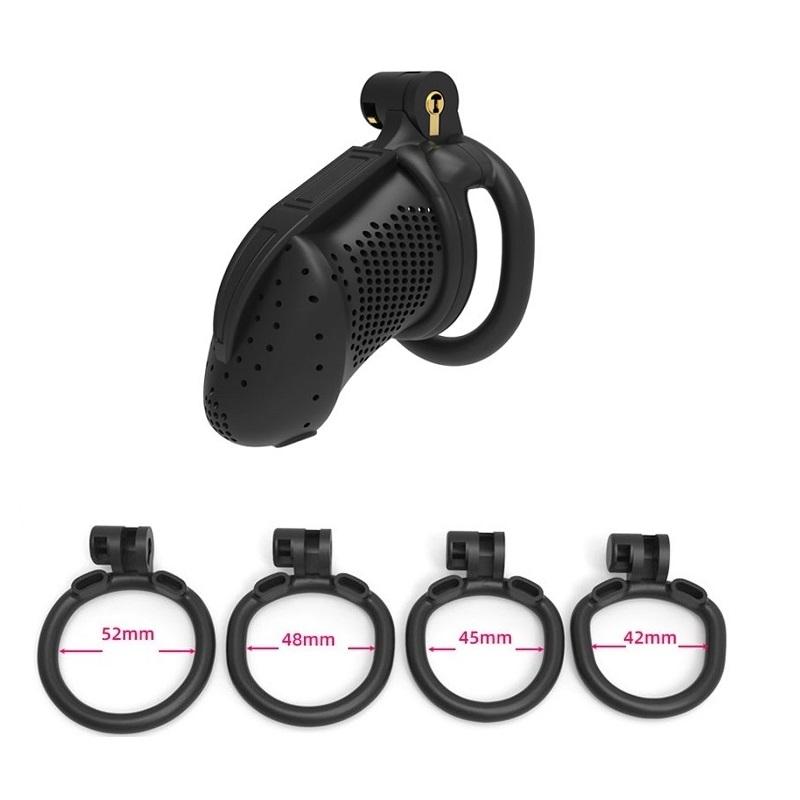 New Male Chastity Cage Device with 4 Cock Rings Set Penis Cage Ball Lock Chastity Belt Sex Toys for Men Couples Adult Supplies