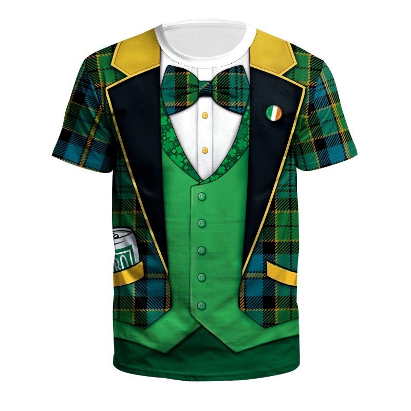 2025 New Spring Foreign Trade St. Patrick's Day 3D Digital Printed Round Neck Short Sleeved Men's T-shirt