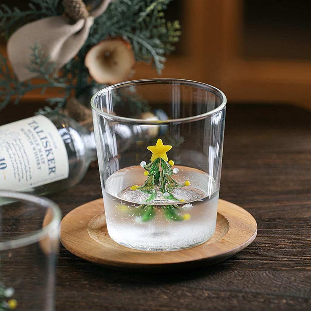 3D Drinking Glass Cup with Christmas Tree Figurine Inside Stemless Glass for Wine Water Milk Goblet Drinking Glass Cup