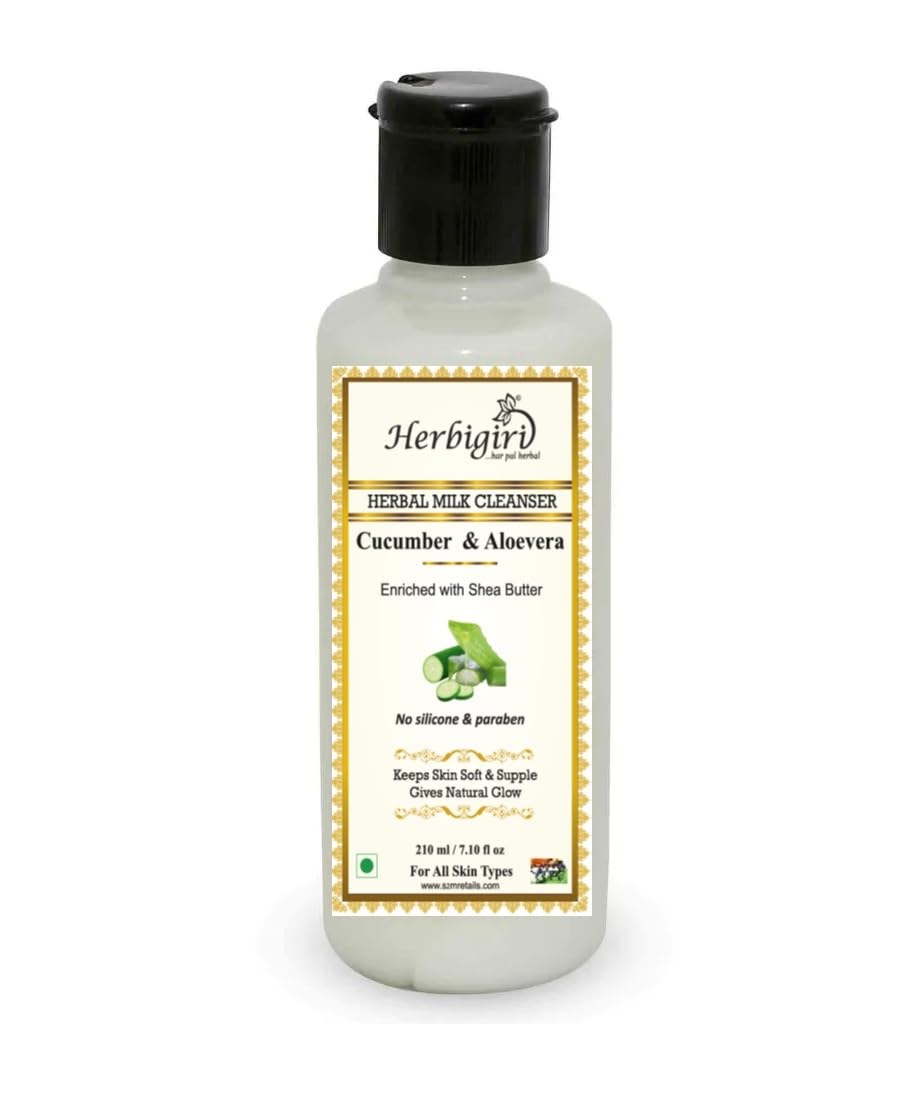 Herbigiri Herbal Cleansing Milk for face | whitening Cream with Shea Butter, Cucumber and Aloevera | Natural Face Cleanser | Paraben Free | For all