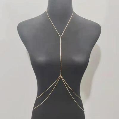 Women's Double-Layer Alloy Waist & Chest Body Chain - European/American Style, Electroplated Fashion Accessory.