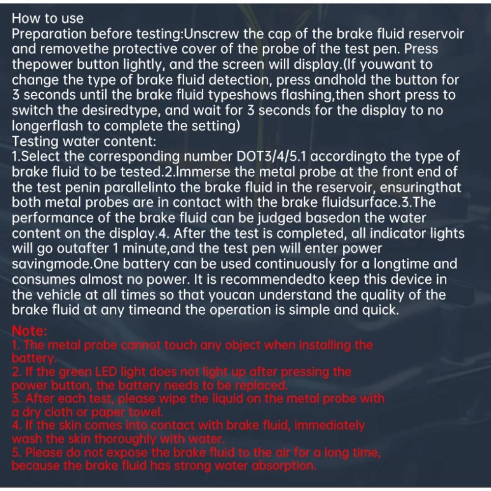 DOT3/DOT4/DOT5.1 Brake Fluid Tester Oil Tester Auto Brake Liquid Oil Mini Tester Detector Tool Metal Probe With Sound