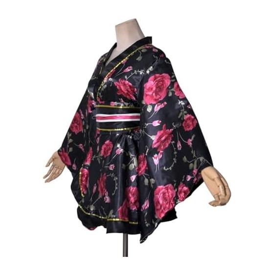 Rose pattern mini kimono dress luxury brand Japanese pattern satin yukata dress with obi cabaret dress summer festival fireworks festival dance