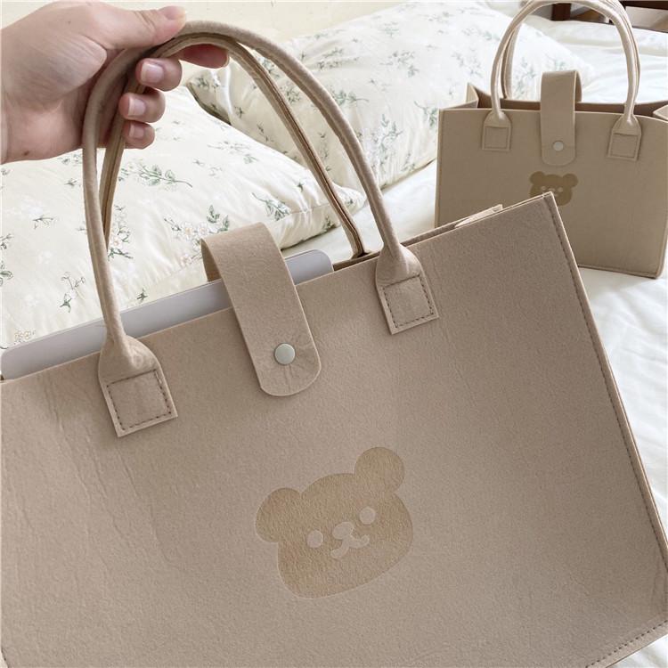 Cute Cartoon Bear Felt Tote Bag, Large Capacity & Portable Design