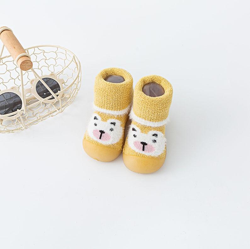 Baby toddler shoes autumn and winter plus velvet children's socks shoes infant soft sole floor shoes cartoon pattern