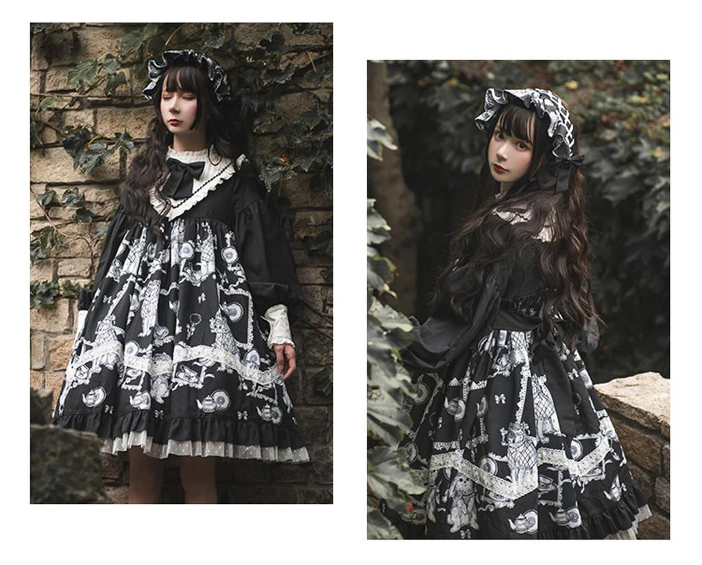 [Milky Time] Gothic Lolita Dress, Monochrome, Cosplay, Landmine Style, A-Line, Sickly Cute, Long Sleeves
