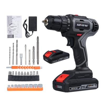 Elektrische Bohrer-Sets Zweigang Akku-Bohrer 25+1 Gänge Drehmomentverstellung 10 Stück Bit-Adapter, 9 Stück