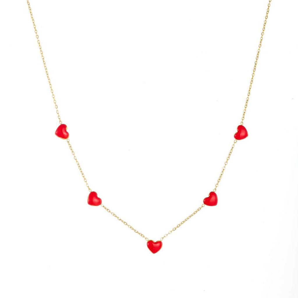 Niche Light Luxury Red Heart Pendant Set: Gold-Plated Stainless Steel Jewelry