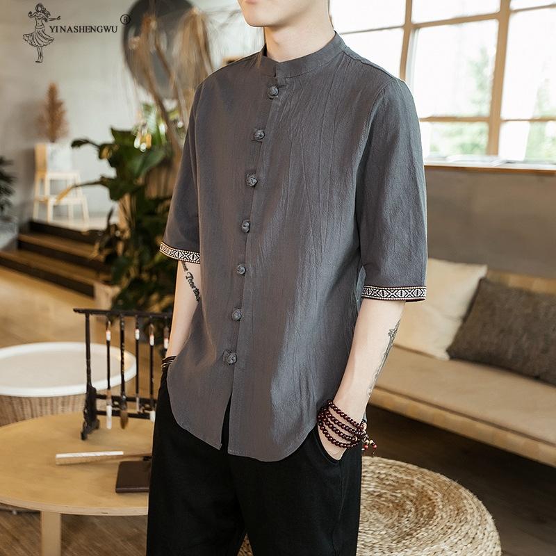 

Yukata Kimono Japones Style Summer Online Chinese Stand-up Collar T-Shirt Kimono Samurai Costume Haori Japanese Pajama Mens New 5XL сірий