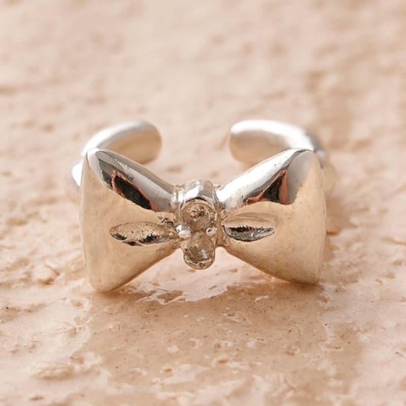 BELLOOGGI Sweet Bow Natural White Topaz Butterfly Ribbon Ear Cuff