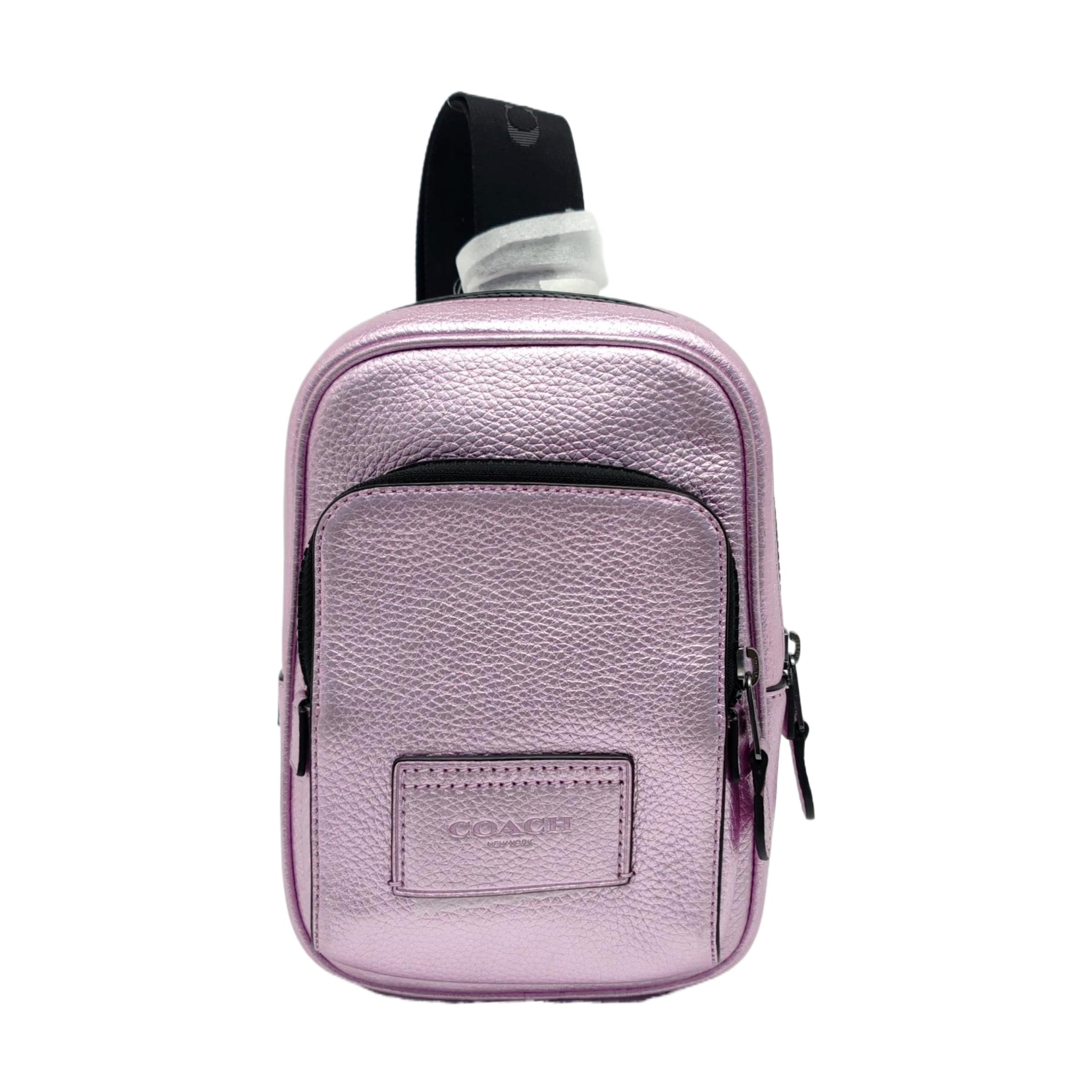 [Pre-Owned] Track 14 Logo Plaque Zipper Closure Leather And Fabric Mini Crossbody Bag - Excellent #14IAUP0 ONE SIZE