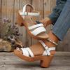 Fashion Women Sandals White Chunky Heeled Sandals Women Summer 2025 Braid Band Gladiator Sandals Woman Ankle Strap Casual Platform Shoes