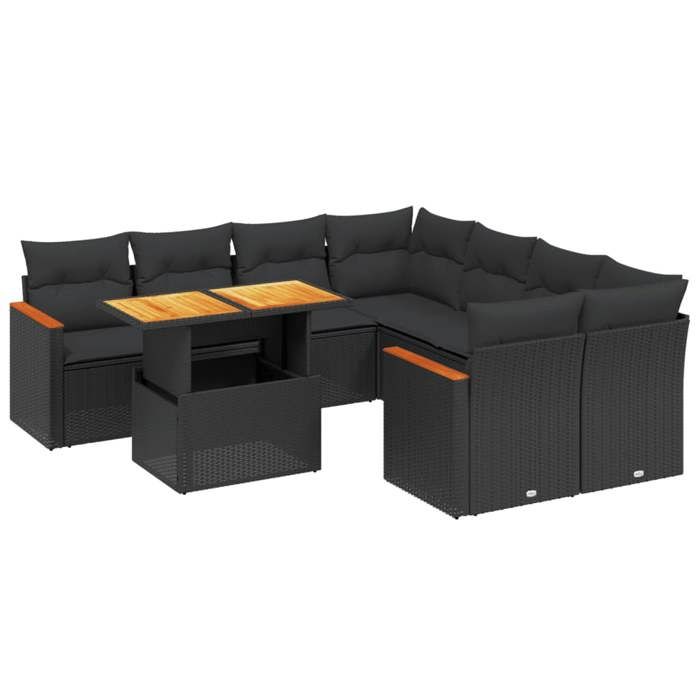 VidaXL Garden Lounge Set with Cushions 9 Pcs, Patio Sofas, Patio Furniture Set, Outdoor Furniture, Black 3273001