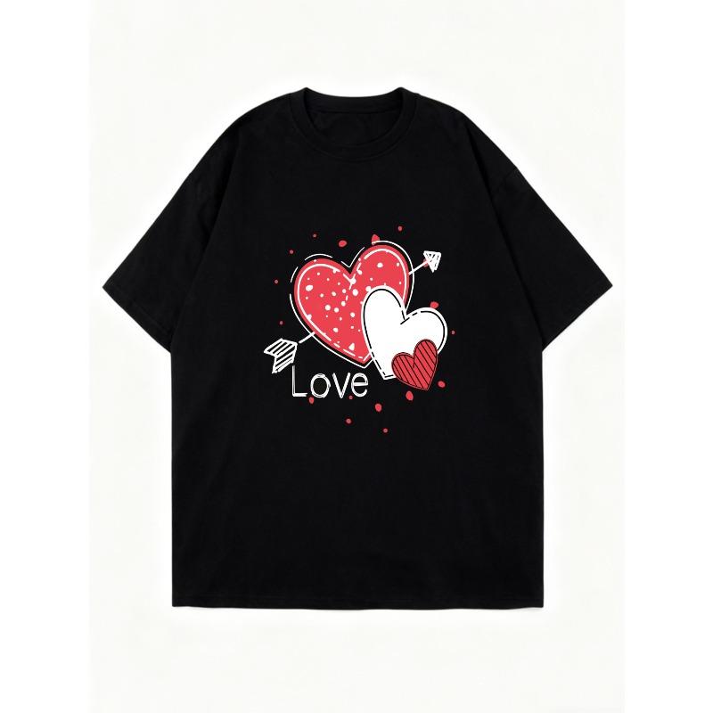 Oversized T-Shirt Black Love Heart And Arrow Print For Casual Wear