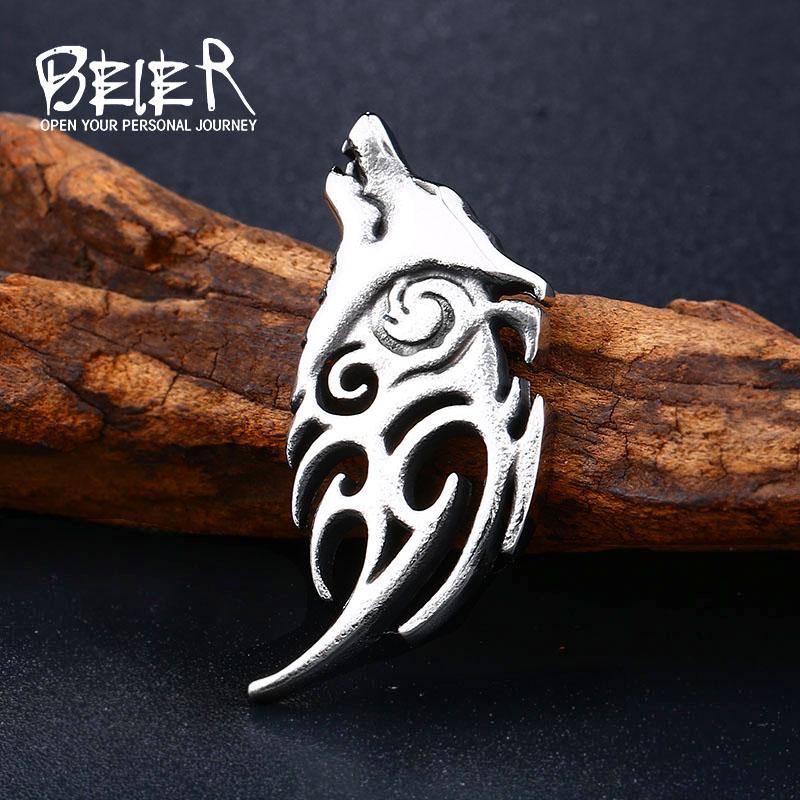 BEIER 3D 316L stainless steel new design howling wolf pendant necklace viking men celt Charm Fashion jewelry LLBP8-303P