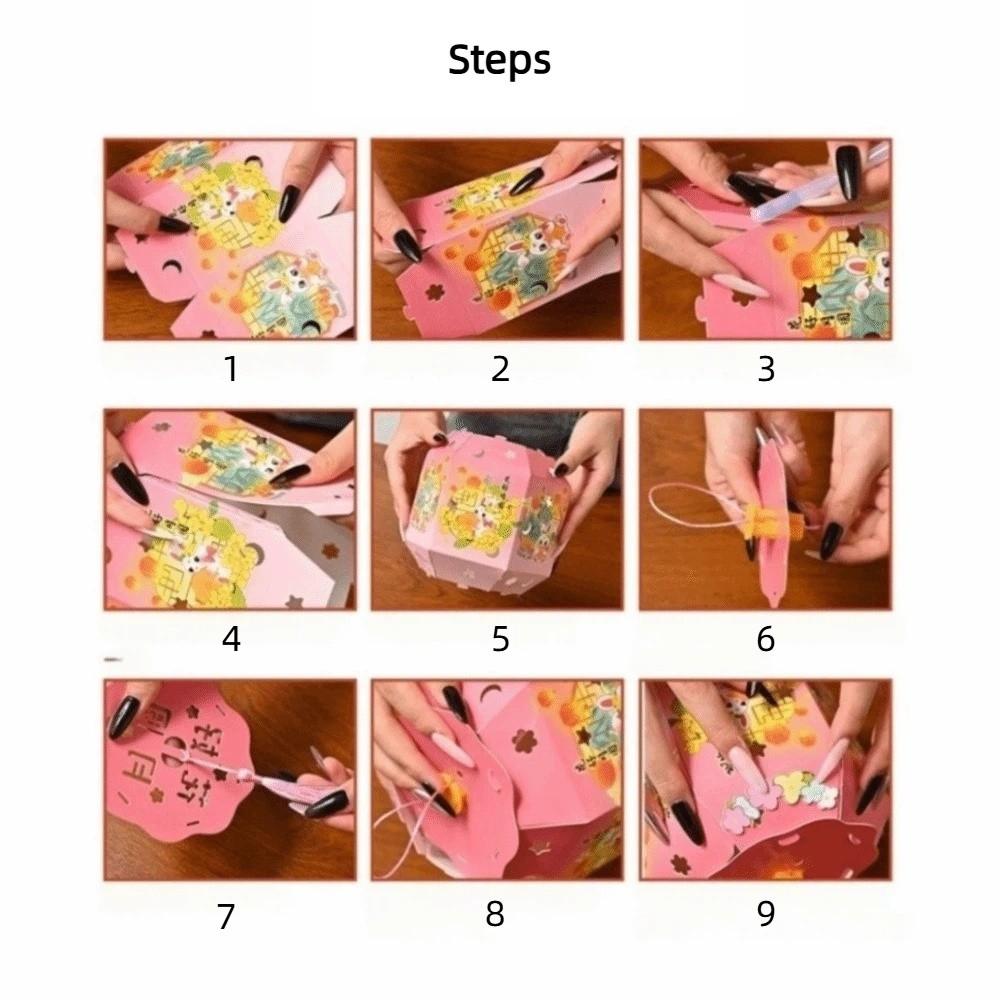 Rabbit Mid-Autumn Festival Lantern Six-Sided LED Lantern DIY Craft Kit Lantern  Garden Decor
