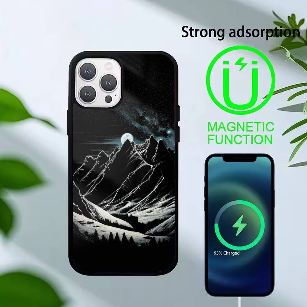 Dark Space Astrology Mountain Phone Case For iPhone 14,16,15,13,17,12,Plus,Pro,Max Magnetic For Magsafe Frosted Cover