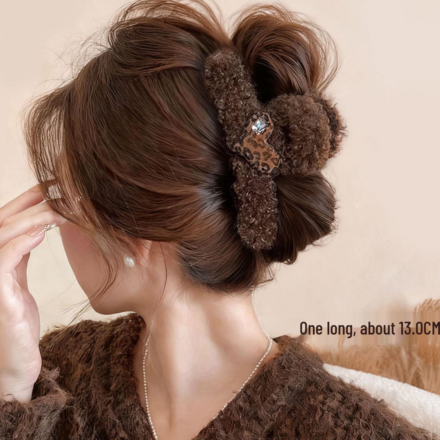 Dark Brown Plush Flower Hair Claw Clip for Women - 2025 Updo Shark Clip