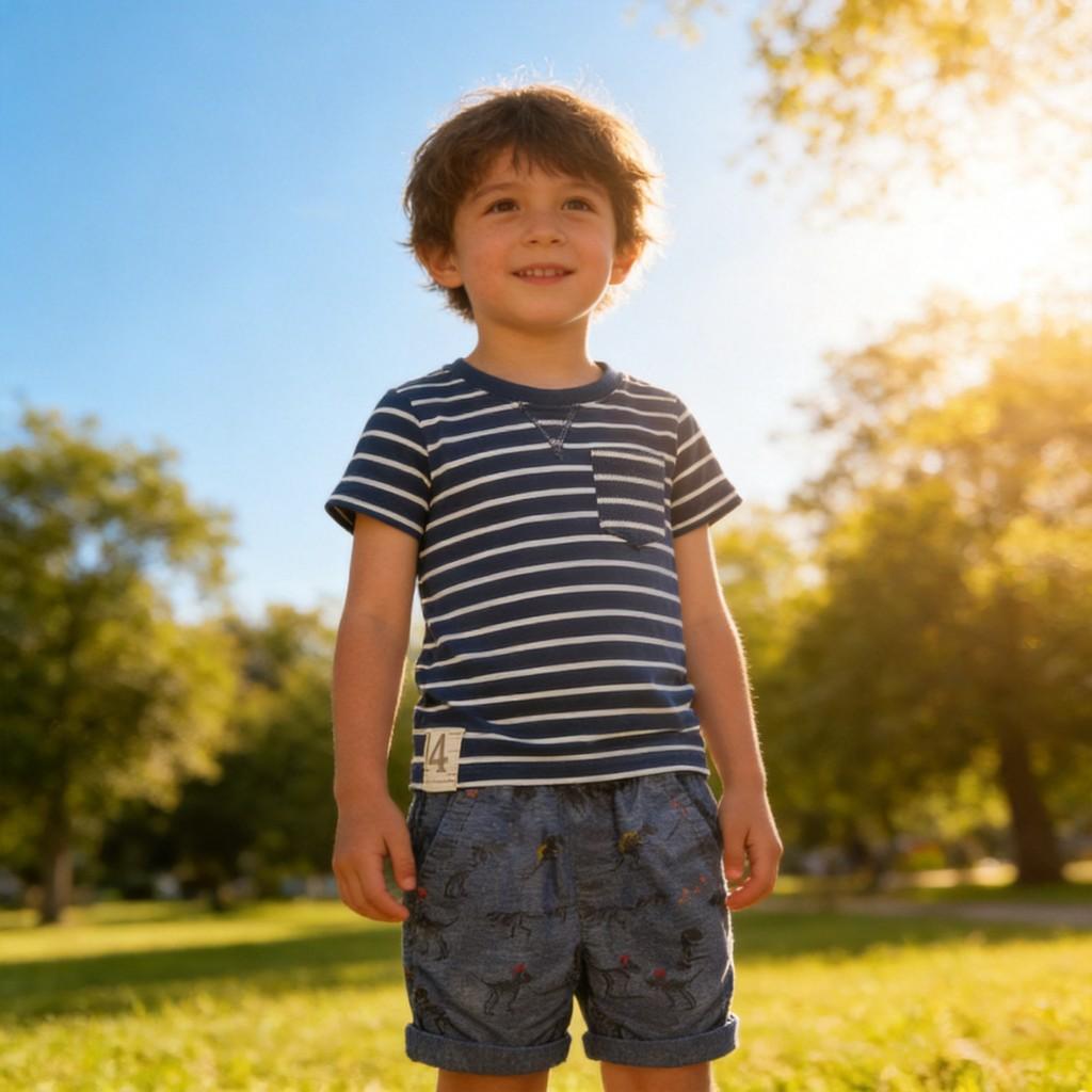 Kids Summer Cotton Striped Twopiece Set For Boys Ages 3 To 8