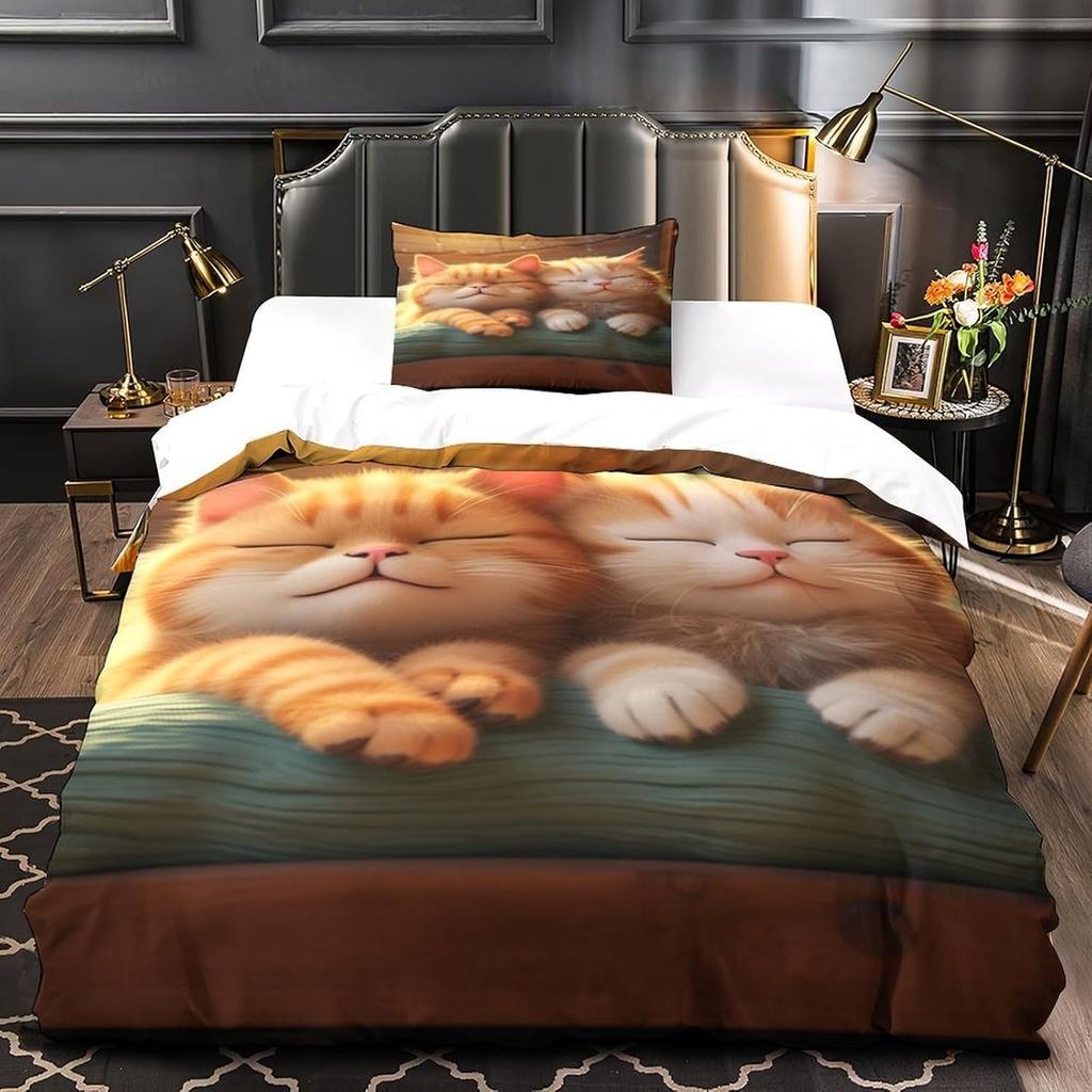 Cartoon rabbit bedding set with 3D printing for children and adults, luxurious ultra-fine fiber soft down duvet cover with zippe
