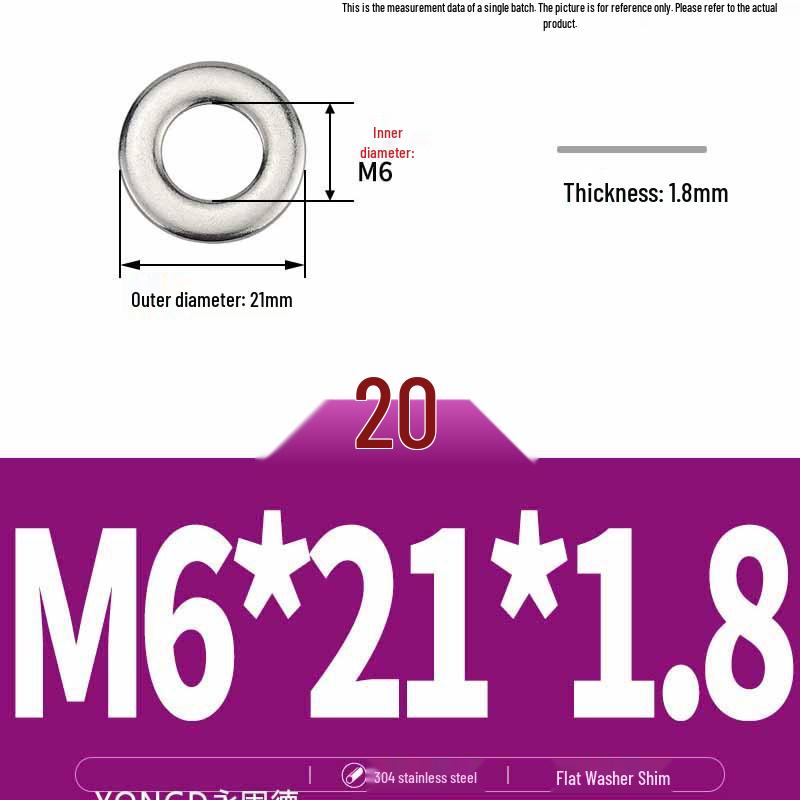 304 Stainless Steel Thickened Flat Washer / Ultra-thin Metal Gasket, Sizes M1.6-M10