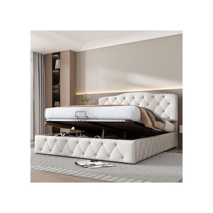 Lit Rembourré - MUVOE - 140 X 200 - Tête De Lit Réglable - Cuir Synthétique - Blanc