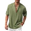 Men's Linen Henry Shirt Stand-up Collar Long-sleeved Casual Beach Shirt