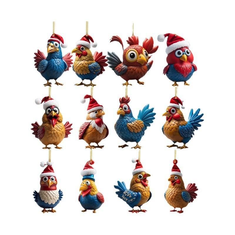 Adorable Acrylic Chicken-themed Christmas Tree Decorations For Unique Holiday Charm