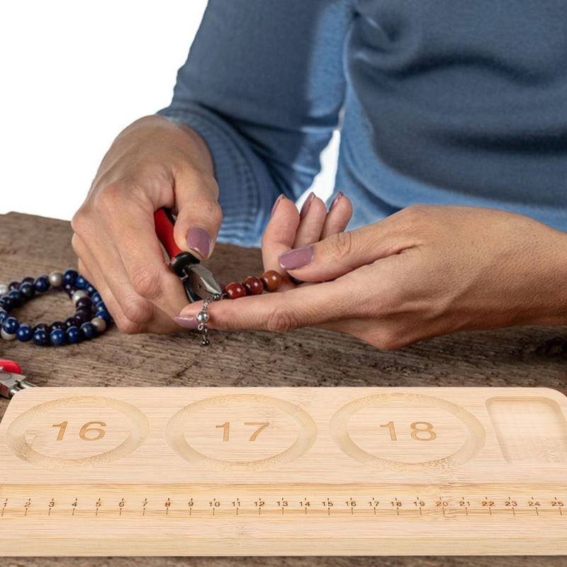 Wooden Bead Design Board Waterproof Surface Jewelry Bracelet Size Measuring Tray for Home Travel DIY Use