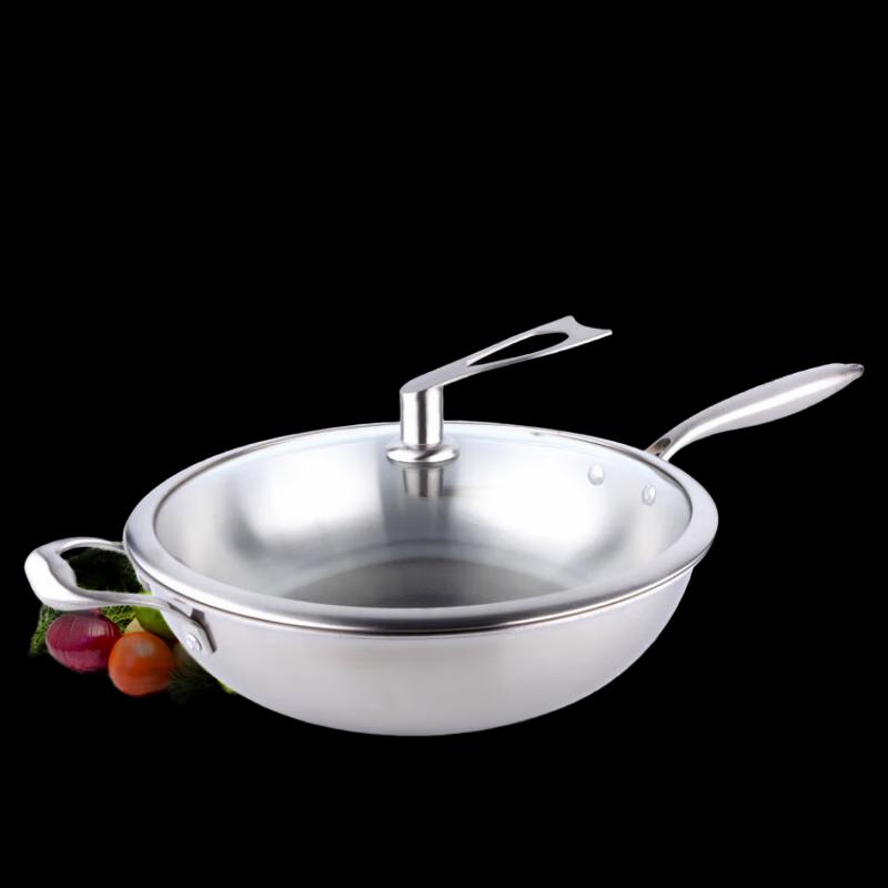 San Jia Long 3-Ply Stainless Steel Wok with Glass Lid, 30cm