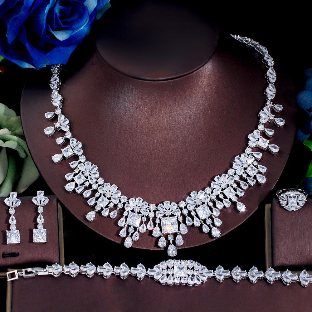 Bridal Jewelry Four-Piece Wedding Dress Dinner Accessories Middle East Full Zircon Necklace Bracelet Ring Earring Set