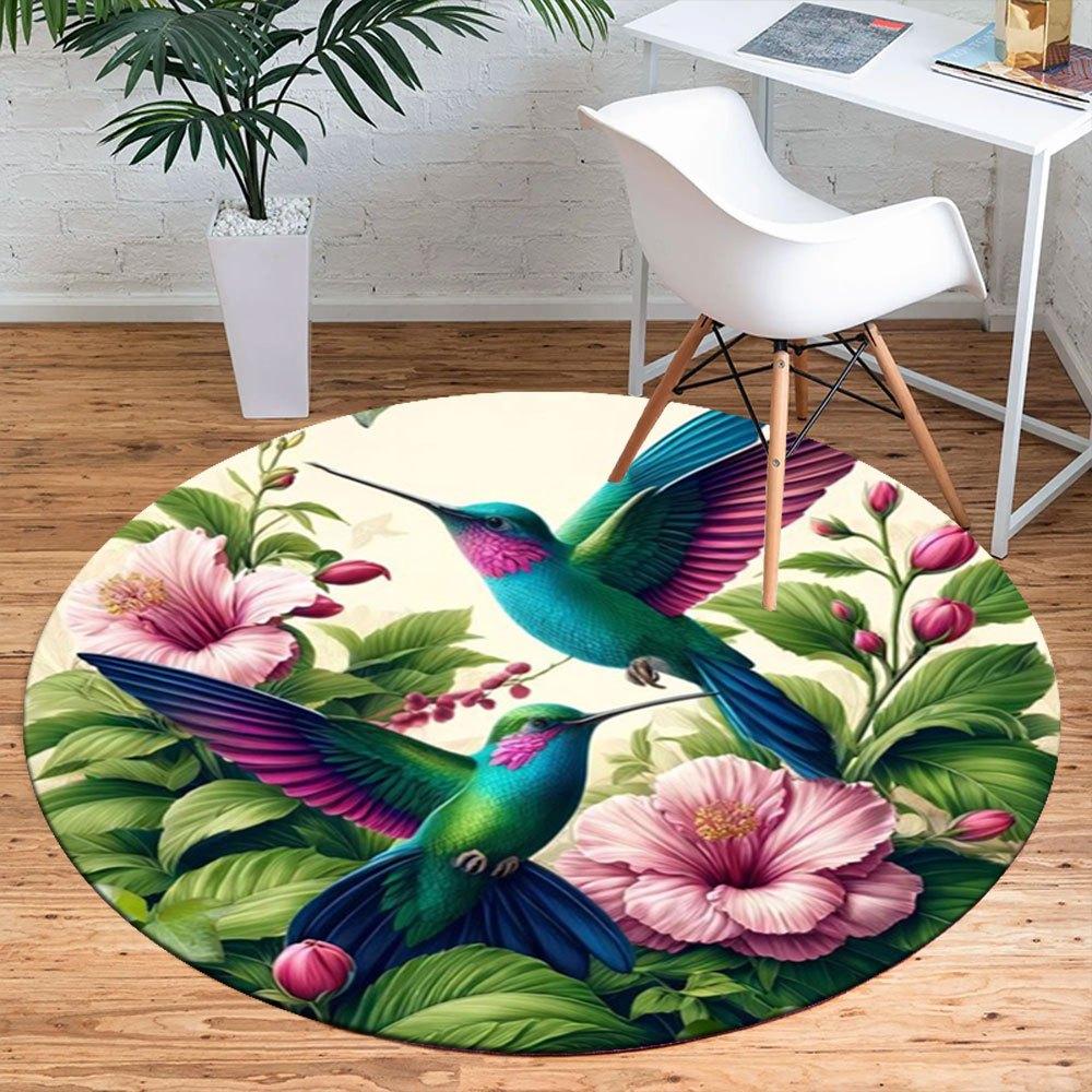 Hummingbird Garden Art Print - Vibrant Floral PosterRound Non-Slip chair mat chair carpet for office Rugs for Office Decor Gift For Valentine's Day Mo
