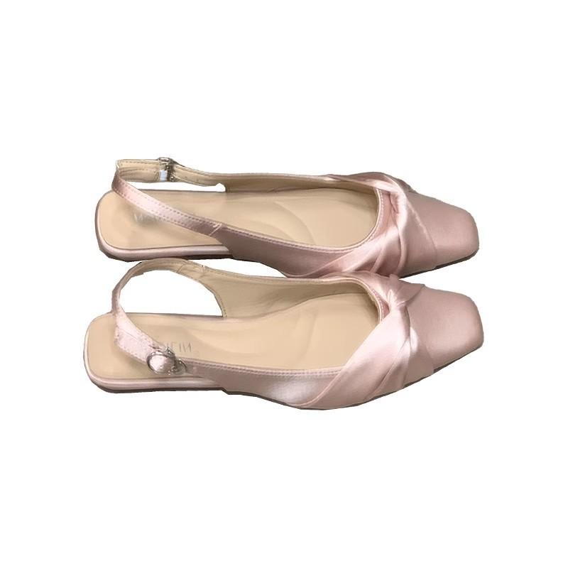 Xiaoxiangfeng bow satin splicing bag head sandals female 2025 new fairy wind gentle rear strap single shoes
