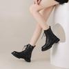 Krazing Pot Cow Skin Natural Fur Autumn Winter Shoes Thick Heels Western Boots Round Toe Keep Warm Lace Up Ankle Boots