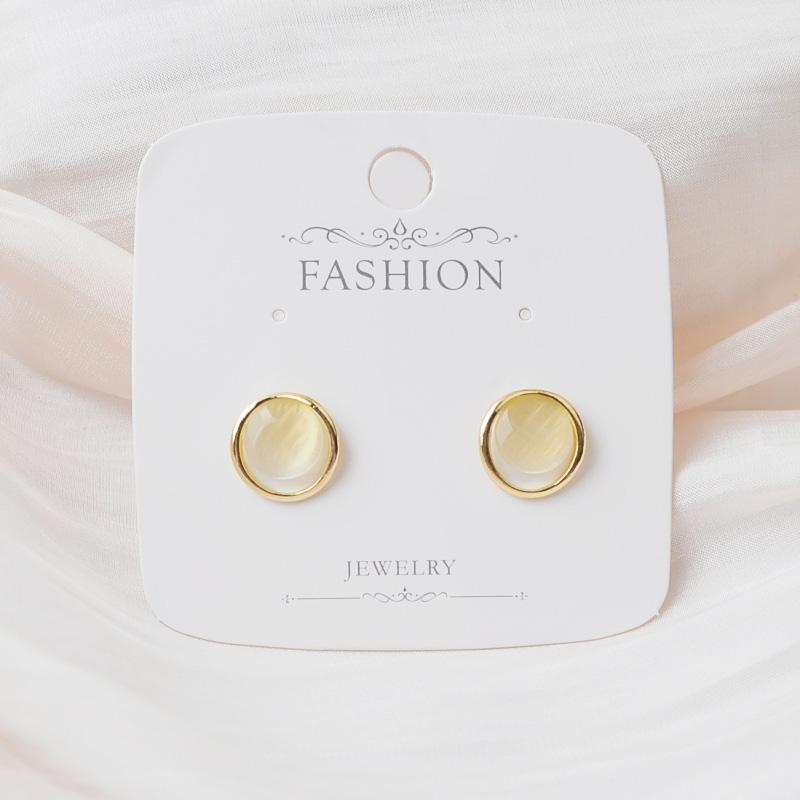 

Korean Fashion Opal Stud Earrings for Women Gold Color Metal Round Side Geometric Statement Female Small Earrings Elegant brinco