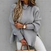 Knit Sweaters Women Half High Collar Full Sleeve Thick Splice Jumpers Solid Casual Split Pullovers Office Lady Elegant
