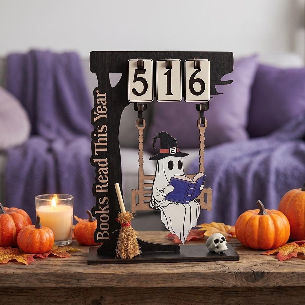 Vintage Reading Ghost Swing Ornament Spooky Reading Ghost Figurine Halloween Table Decor