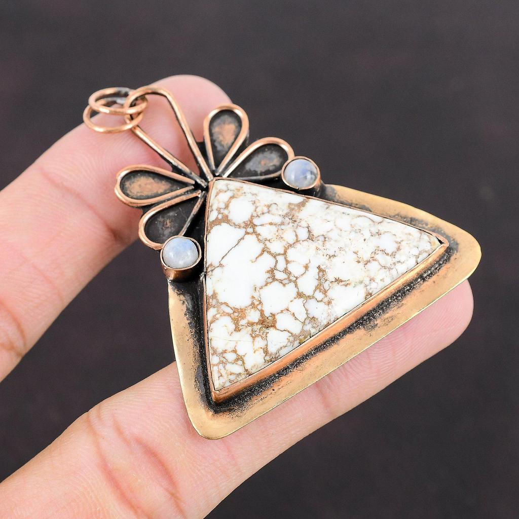 Wild Horse Magnesite Pendant Rainbow Moonstone Pendant Copper Pendant Natural Gemstone Jewelry Latest Design Copper Jewelry Handmade Pendant