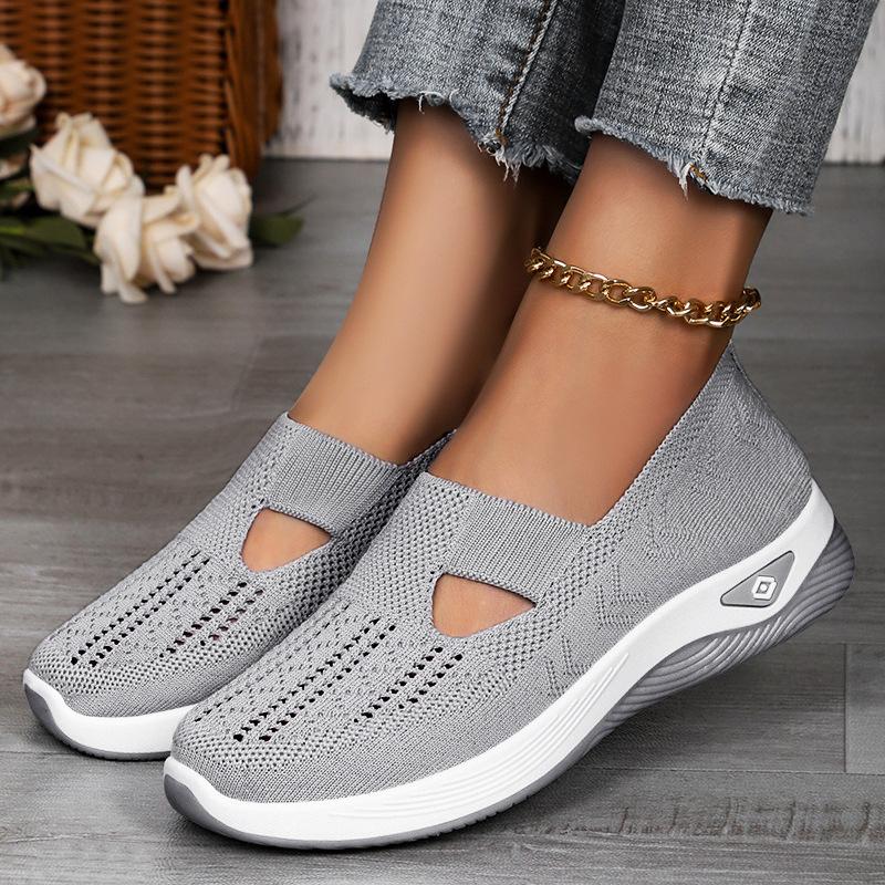 Women's Comfortable Breathable Knitted Sneakers Walking Soft Cut-Out Shoes for Women Office Work Platform Flats Slip On Tennis Shoes Casual Loafers