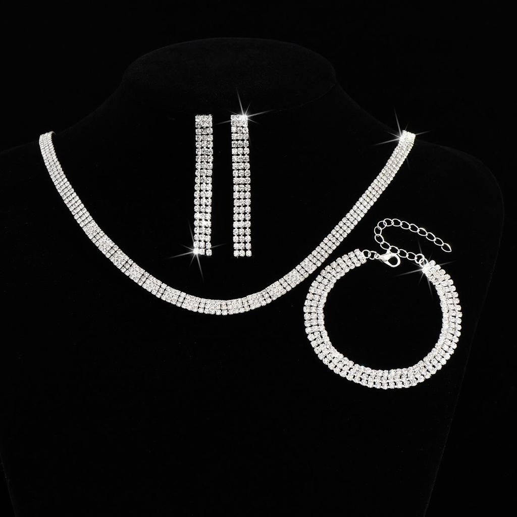 2022 Trendy Three-Piece Wedding Jewelry Set: Necklace, Stud Earrings, and Bracelet for Evening Parties