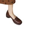 Autumn soft leather round head thick heel single shoes new retro style medium heel small leather shoes brown medium heel shoes