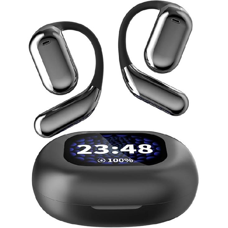 Touchscreen LCD Open Over the Ear Earbuds with Touch Screen Case Bone Conduction Smart Earbuds Headphones Wireless Bluetooth Earphone Outside Out of