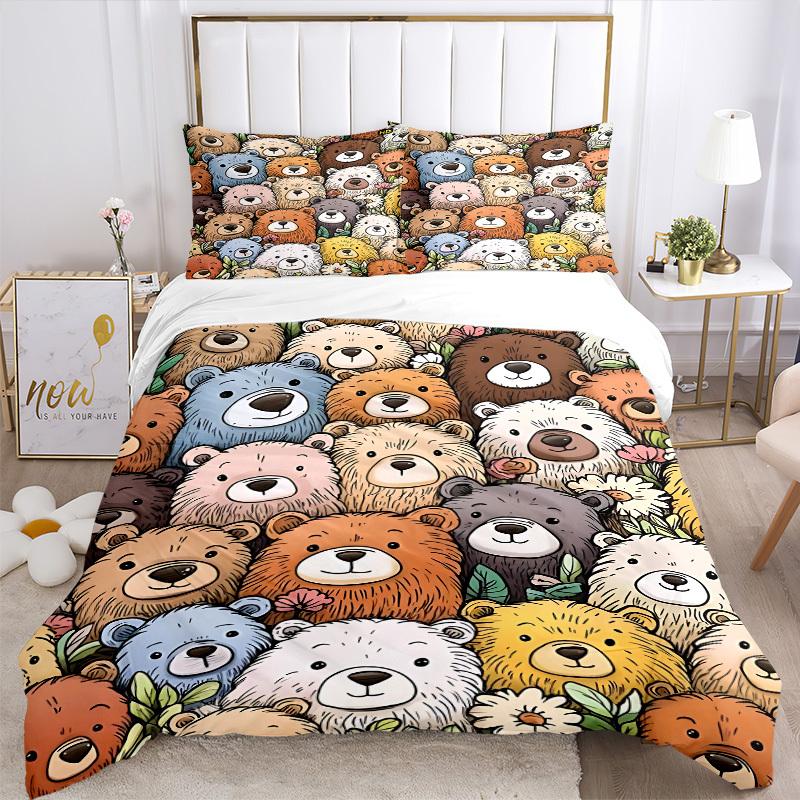3pcs bedding set Bear Collection Includes 1 Comforter + 2 Pillowcases, Without Pillow Inserts, Soft Comfortable, Lightweight Breathable, Pri