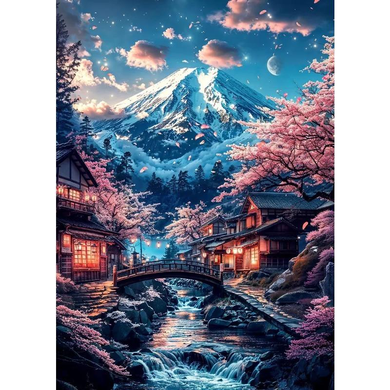 Pink City Asian Travel Japanese Cherry Blossoms At Mount Fuji Poster Light Prints Canvas Painting Wall Pictures Home Room Decor