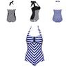 Elegante Costume da Bagno Nero con Scollo a V Profondo e Spalline Sottili Taglie Forti per Costumi da Bagno a Strisce Donna