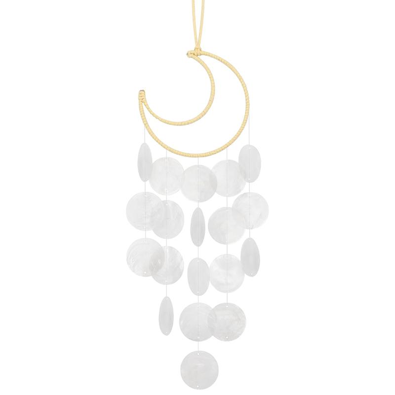 Seashell Wind Chimes for Outside - Handcrafted White Moon Shape Capiz Shells Windchime Bohemian & Coastal Style Decor