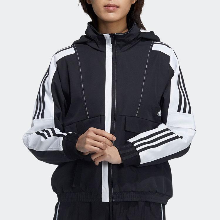 adidas Striped Colorblock Hooded Jacket Women Jackets Black GP0634