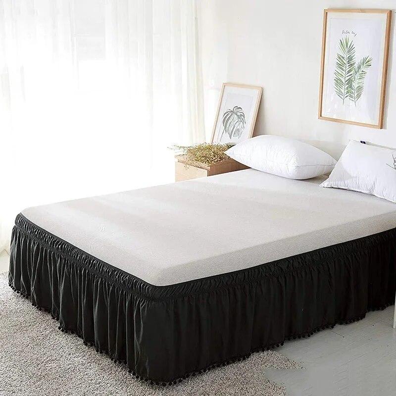 Twin/Full/Queen/King Size Bed Skirt with Tassels Elastic Band Bed Skirt Home Hotel Bed Cover Without Surface Bedding Decor
