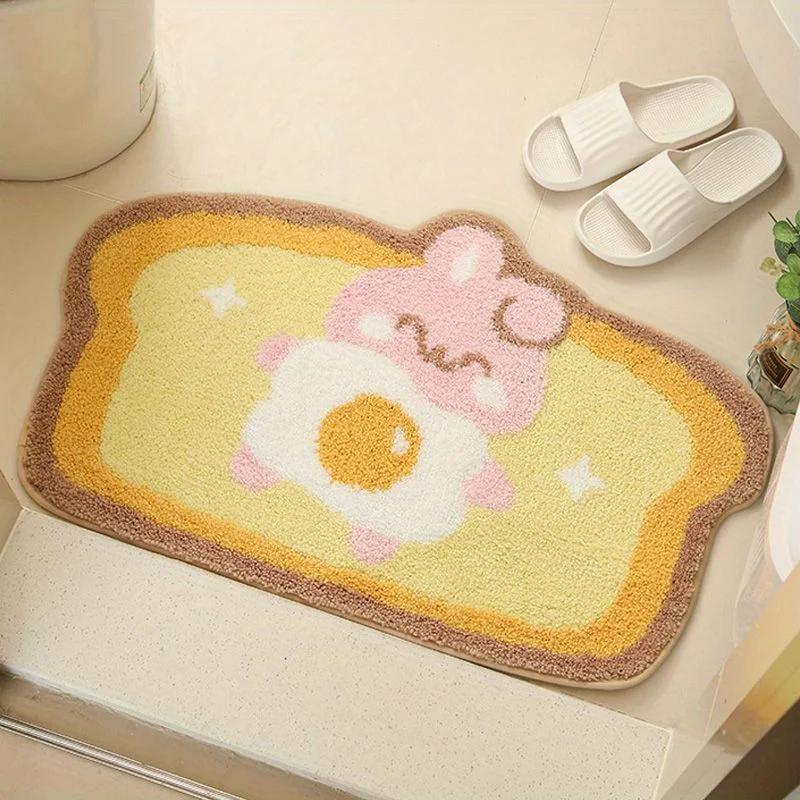 

Cute Toast Bath Mat Soft Absorbent Non Slip Fluffy Ultra Fine Fiber Thickened Imitation Cashmere Dirt Resistant Shower Carpet Blue